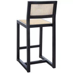 Tabouret de comptoir en rotin avec structure en bois de hêtre, dossier bas sans accoudoirs, repose-pieds, capacité de 125 kg