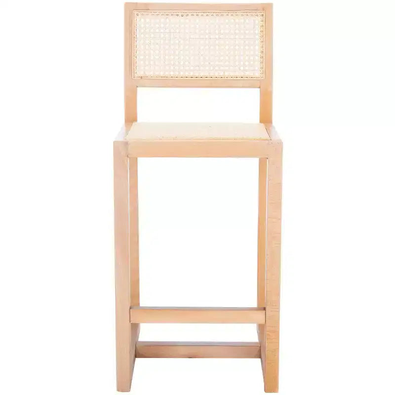 Tabouret de comptoir en rotin avec structure en bois de hêtre, dossier bas sans accoudoirs, repose-pieds, capacité de 125 kg