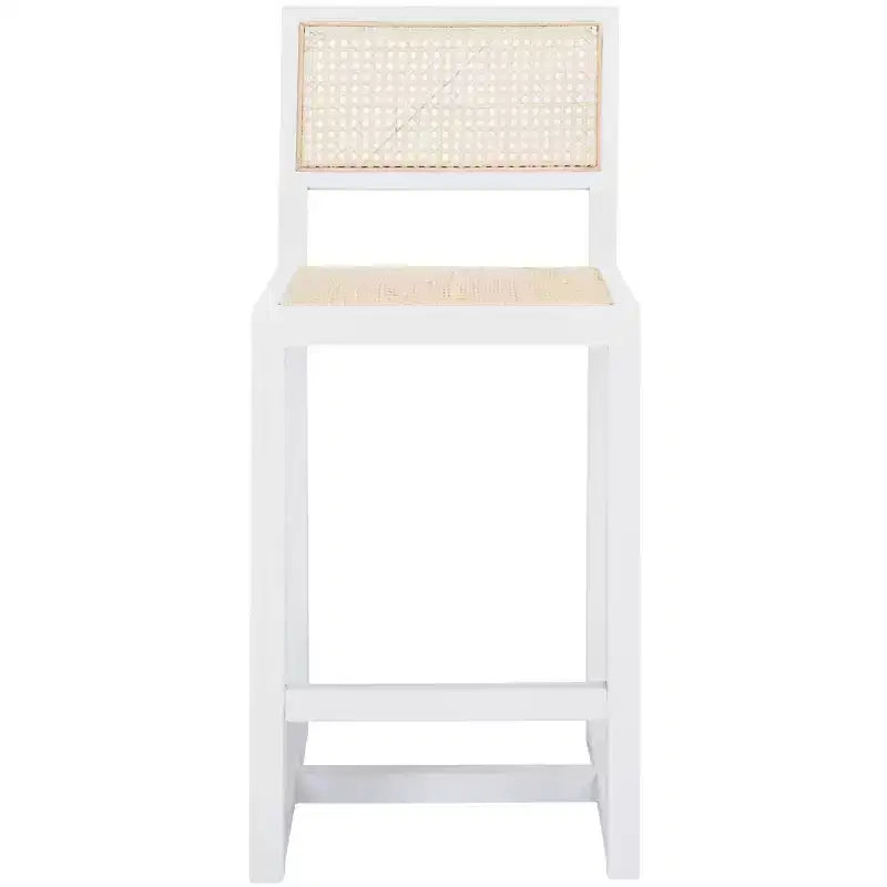 Tabouret de comptoir en rotin avec structure en bois de hêtre, dossier bas sans accoudoirs, repose-pieds, capacité de 125 kg