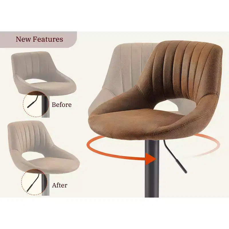 Lot de 2 tabourets de bar pivotants à hauteur réglable avec dossier ouvert, similicuir, capacité de 130 kg