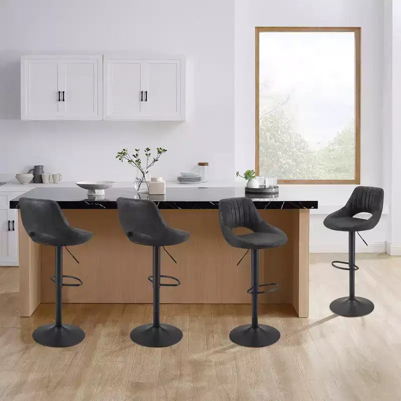Lot de 2 tabourets de bar pivotants à hauteur réglable avec dossier ouvert, similicuir, capacité de 130 kg
