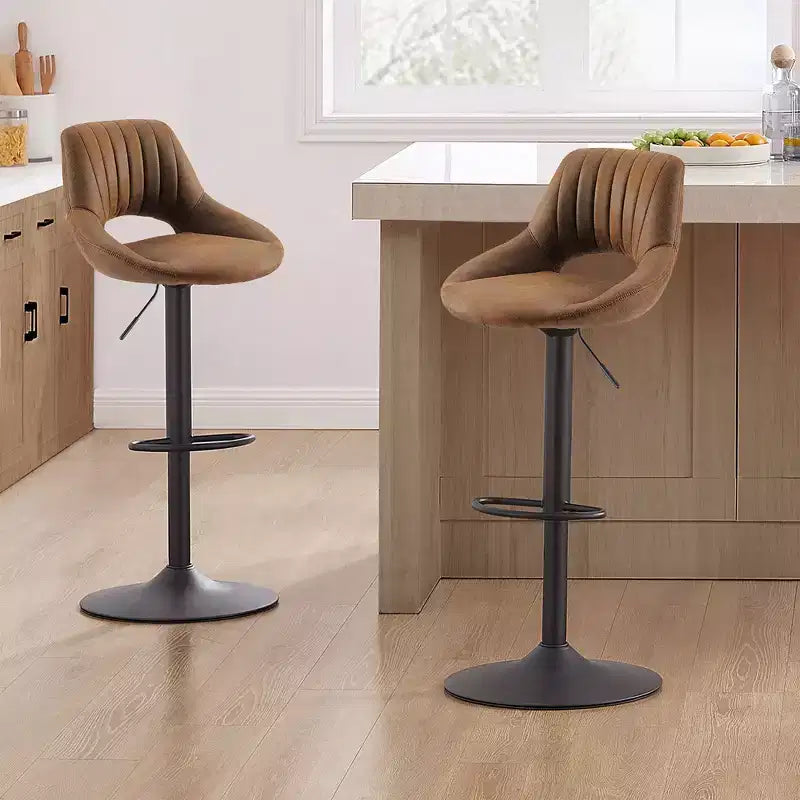 Lot de 2 tabourets de bar pivotants à hauteur réglable avec dossier ouvert, similicuir, capacité de 130 kg