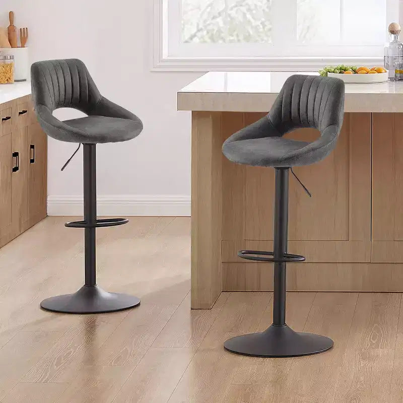 Lot de 2 tabourets de bar pivotants à hauteur réglable avec dossier ouvert, similicuir, capacité de 130 kg