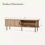 Meuble TV en chêne de 159 cm avec portes coulissantes tambours, rangement latéral et gestion des câbles, pour téléviseurs jusqu'à 65"