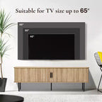Meuble TV en chêne de 159 cm avec portes coulissantes tambours, rangement latéral et gestion des câbles, pour téléviseurs jusqu'à 65"