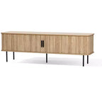 Meuble TV en chêne de 159 cm avec portes coulissantes tambours, rangement latéral et gestion des câbles, pour téléviseurs jusqu'à 65"