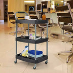 Chariot à outils roulant à 3 niveaux, en métal, capacité 45 kg, 4 roues verrouillables, 6 porte-bouteilles, noir