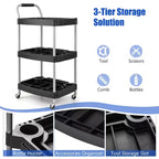 Chariot à outils roulant à 3 niveaux, en métal, capacité 45 kg, 4 roues verrouillables, 6 porte-bouteilles, noir