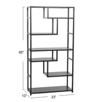 Bibliothèque de 65 po de hauteur à 6 étagères, cadre en fer, 33,1 po L x 13,4 po P, assemblage par un adulte requis