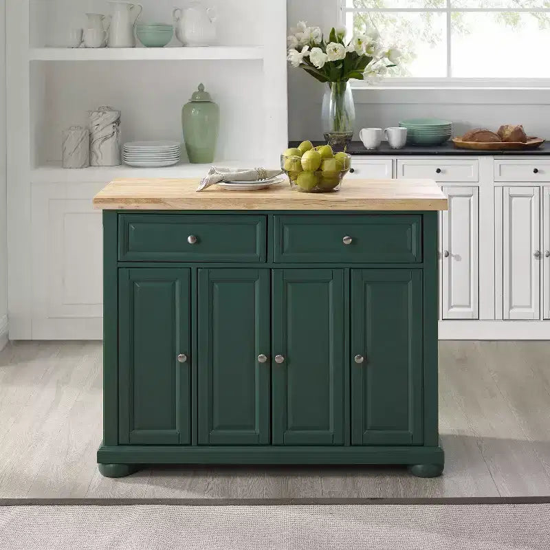 Îlot de cuisine roulant avec rangement, 6 étagères, 4 portes, 2 tiroirs, roulettes, placage bois, 42"L x 36,6"H