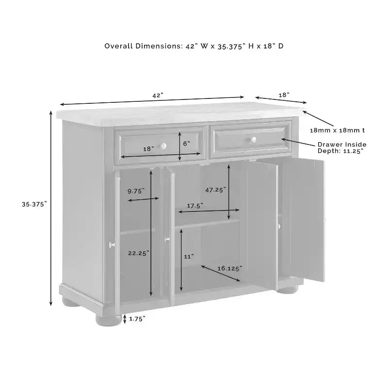 Îlot de cuisine roulant avec rangement, 6 étagères, 4 portes, 2 tiroirs, roulettes, placage bois, 42"L x 36,6"H