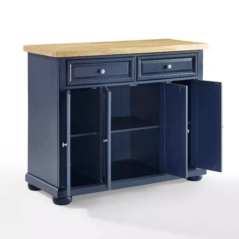 Îlot de cuisine roulant avec rangement, 6 étagères, 4 portes, 2 tiroirs, roulettes, placage bois, 42"L x 36,6"H