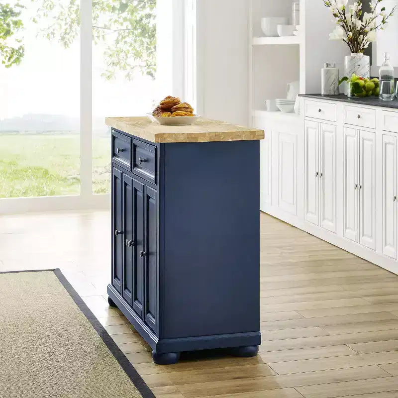 Îlot de cuisine roulant avec rangement, 6 étagères, 4 portes, 2 tiroirs, roulettes, placage bois, 42"L x 36,6"H