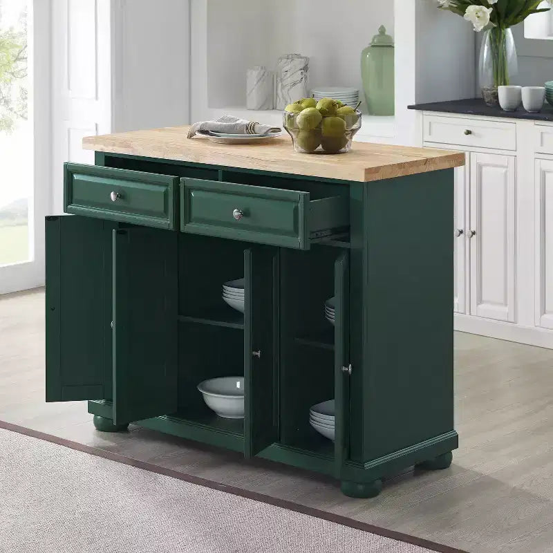 Îlot de cuisine roulant avec rangement, 6 étagères, 4 portes, 2 tiroirs, roulettes, placage bois, 42"L x 36,6"H