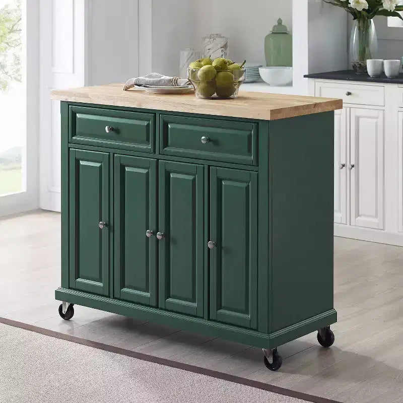 Îlot de cuisine roulant avec rangement, 6 étagères, 4 portes, 2 tiroirs, roulettes, placage bois, 42"L x 36,6"H
