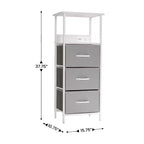 Table de chevet à 3 tiroirs avec station de charge, 2 ports USB et 1 prise, cadre en métal, plateau en bois composite, 18 kg