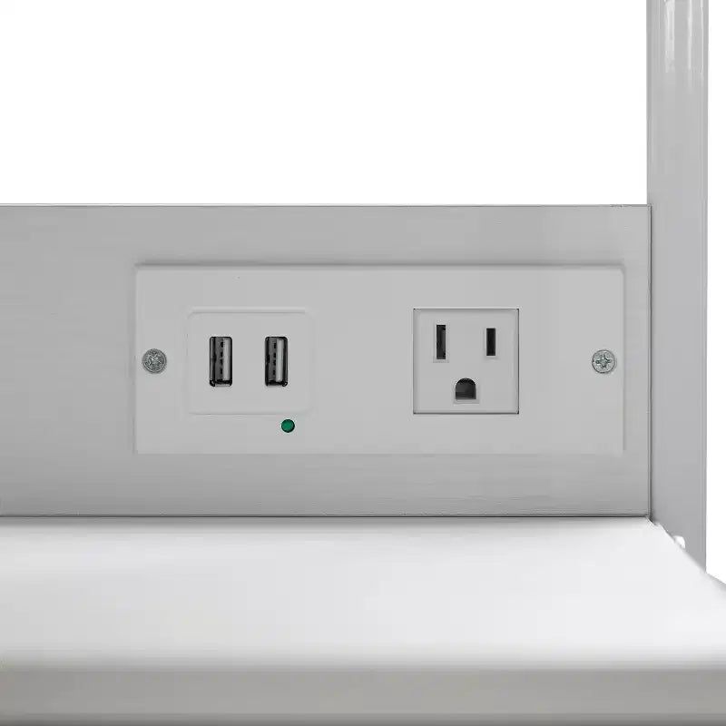 Table de chevet à 3 tiroirs avec station de charge, 2 ports USB et 1 prise, cadre en métal, plateau en bois composite, 18 kg