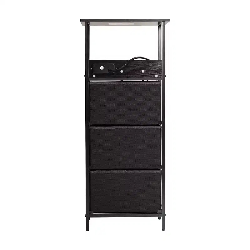 Table de chevet à 3 tiroirs avec station de charge, 2 ports USB et 1 prise, cadre en métal, plateau en bois composite, 18 kg