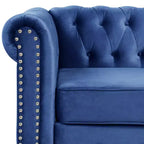Causeuse 60 po en velours bleu, style Chesterfield, capitonnée, cadre en contreplaqué, capacité de 300 kg, 2 places