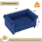 Causeuse 60 po en velours bleu, style Chesterfield, capitonnée, cadre en contreplaqué, capacité de 300 kg, 2 places