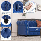 Causeuse 60 po en velours bleu, style Chesterfield, capitonnée, cadre en contreplaqué, capacité de 300 kg, 2 places