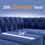 Causeuse 60 po en velours bleu, style Chesterfield, capitonnée, cadre en contreplaqué, capacité de 300 kg, 2 places