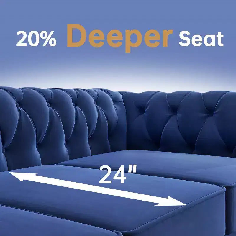 Causeuse 60 po en velours bleu, style Chesterfield, capitonnée, cadre en contreplaqué, capacité de 300 kg, 2 places