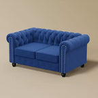 Causeuse 60 po en velours bleu, style Chesterfield, capitonnée, cadre en contreplaqué, capacité de 300 kg, 2 places