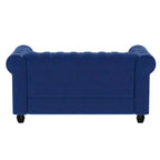 Causeuse 60 po en velours bleu, style Chesterfield, capitonnée, cadre en contreplaqué, capacité de 300 kg, 2 places