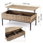 Table basse relevable avec rangement dissimulé, finition teck, 109x56 cm, style ferme