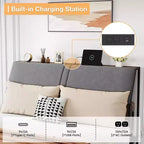 Cadre de lit plateforme avec station de recharge, 4 tiroirs de rangement, tête de lit rembourrée, capacité de 450 kg, marron