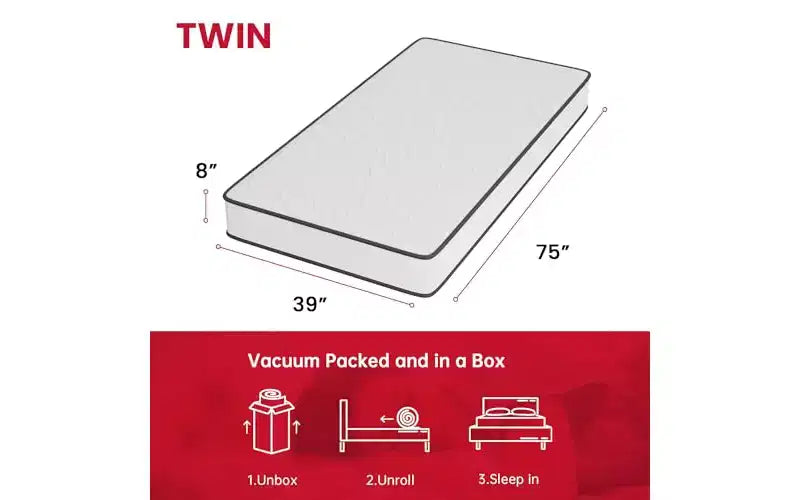 Matelas à ressorts de 8 pouces, fermeté moyenne, en boîte, certifié CertiPUR-US, sans fibre de verre, sommeil frais