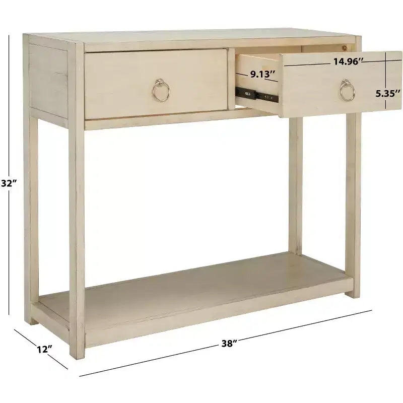 Console Scandinave, Bois d'hévéa, 2 tiroirs et étagère ouverte, Capacité 26 kg, Bleu marine