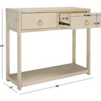 Console Scandinave, Bois d'hévéa, 2 tiroirs et étagère ouverte, Capacité 26 kg, Bleu marine
