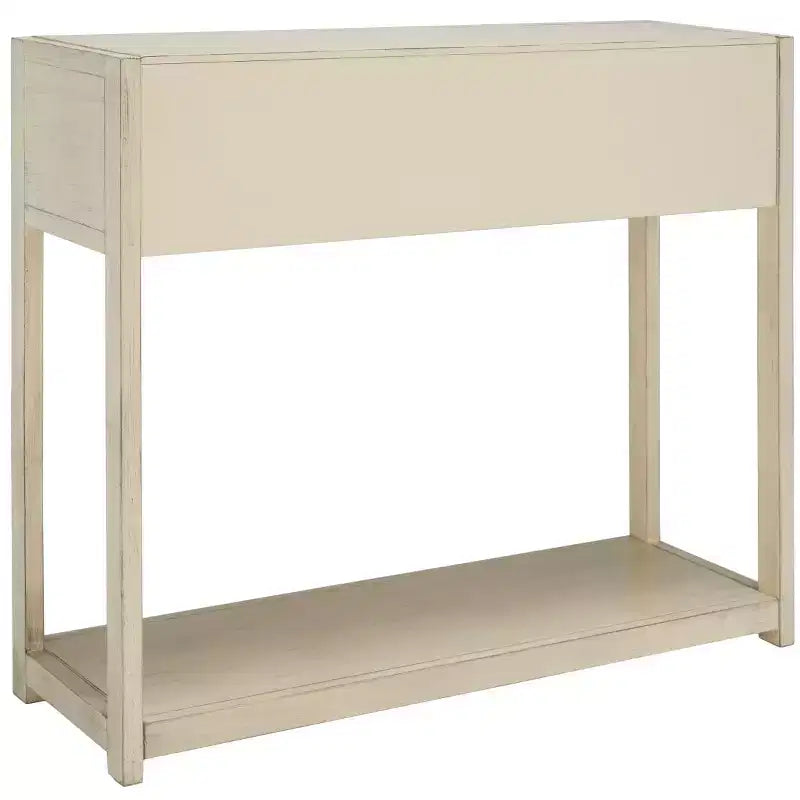 Console Scandinave, Bois d'hévéa, 2 tiroirs et étagère ouverte, Capacité 26 kg, Bleu marine