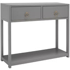 Console Scandinave, Bois d'hévéa, 2 tiroirs et étagère ouverte, Capacité 26 kg, Bleu marine