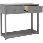 Console Scandinave, Bois d'hévéa, 2 tiroirs et étagère ouverte, Capacité 26 kg, Bleu marine