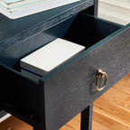 Console Scandinave, Bois d'hévéa, 2 tiroirs et étagère ouverte, Capacité 26 kg, Bleu marine