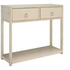 Console Scandinave, Bois d'hévéa, 2 tiroirs et étagère ouverte, Capacité 26 kg, Bleu marine