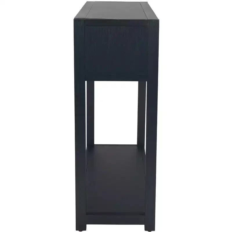 Console Scandinave, Bois d'hévéa, 2 tiroirs et étagère ouverte, Capacité 26 kg, Bleu marine