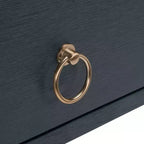 Console Scandinave, Bois d'hévéa, 2 tiroirs et étagère ouverte, Capacité 26 kg, Bleu marine
