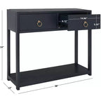 Console Scandinave, Bois d'hévéa, 2 tiroirs et étagère ouverte, Capacité 26 kg, Bleu marine