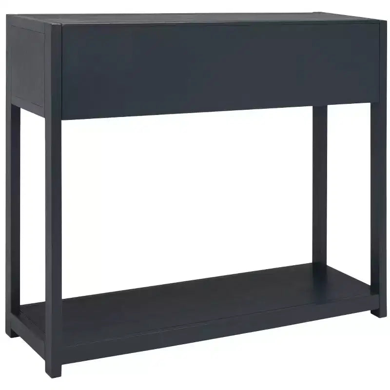 Console Scandinave, Bois d'hévéa, 2 tiroirs et étagère ouverte, Capacité 26 kg, Bleu marine