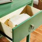 Console Scandinave, Bois d'hévéa, 2 tiroirs et étagère ouverte, Capacité 26 kg, Bleu marine
