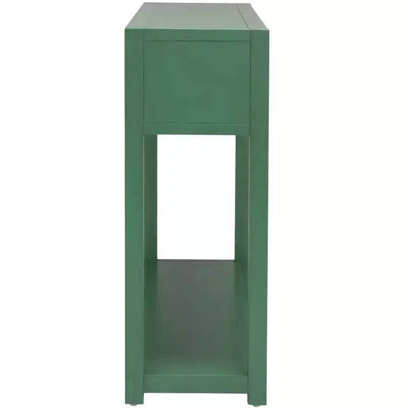 Console Scandinave, Bois d'hévéa, 2 tiroirs et étagère ouverte, Capacité 26 kg, Bleu marine