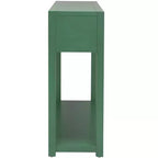Console Scandinave, Bois d'hévéa, 2 tiroirs et étagère ouverte, Capacité 26 kg, Bleu marine