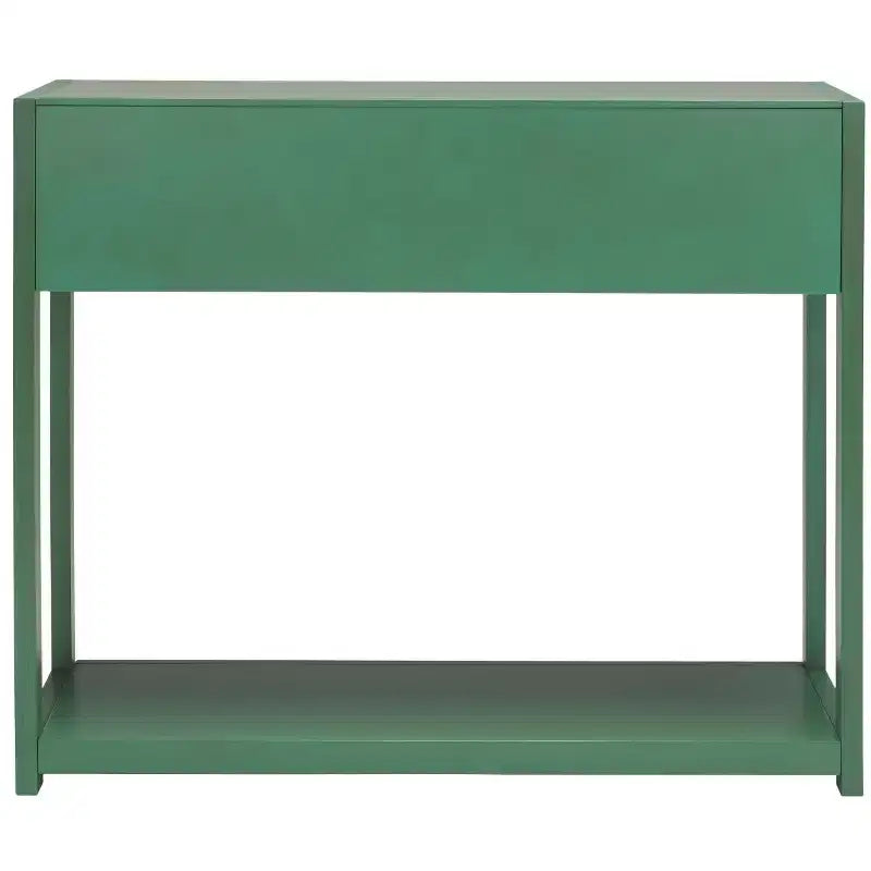 Console Scandinave, Bois d'hévéa, 2 tiroirs et étagère ouverte, Capacité 26 kg, Bleu marine