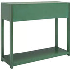 Console Scandinave, Bois d'hévéa, 2 tiroirs et étagère ouverte, Capacité 26 kg, Bleu marine