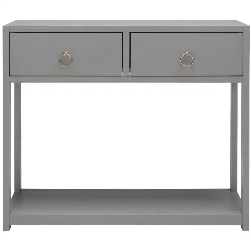 Console Scandinave, Bois d'hévéa, 2 tiroirs et étagère ouverte, Capacité 26 kg, Bleu marine