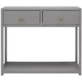 Console Scandinave, Bois d'hévéa, 2 tiroirs et étagère ouverte, Capacité 26 kg, Bleu marine